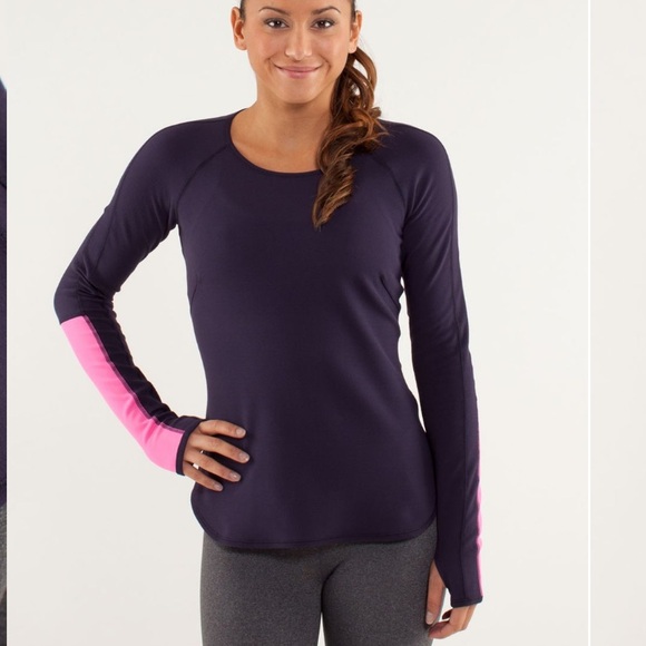 Lululemon Reversible Runder Under Long Sleeve Black Swan / Raspberry Glo Light - Picture 3 of 7